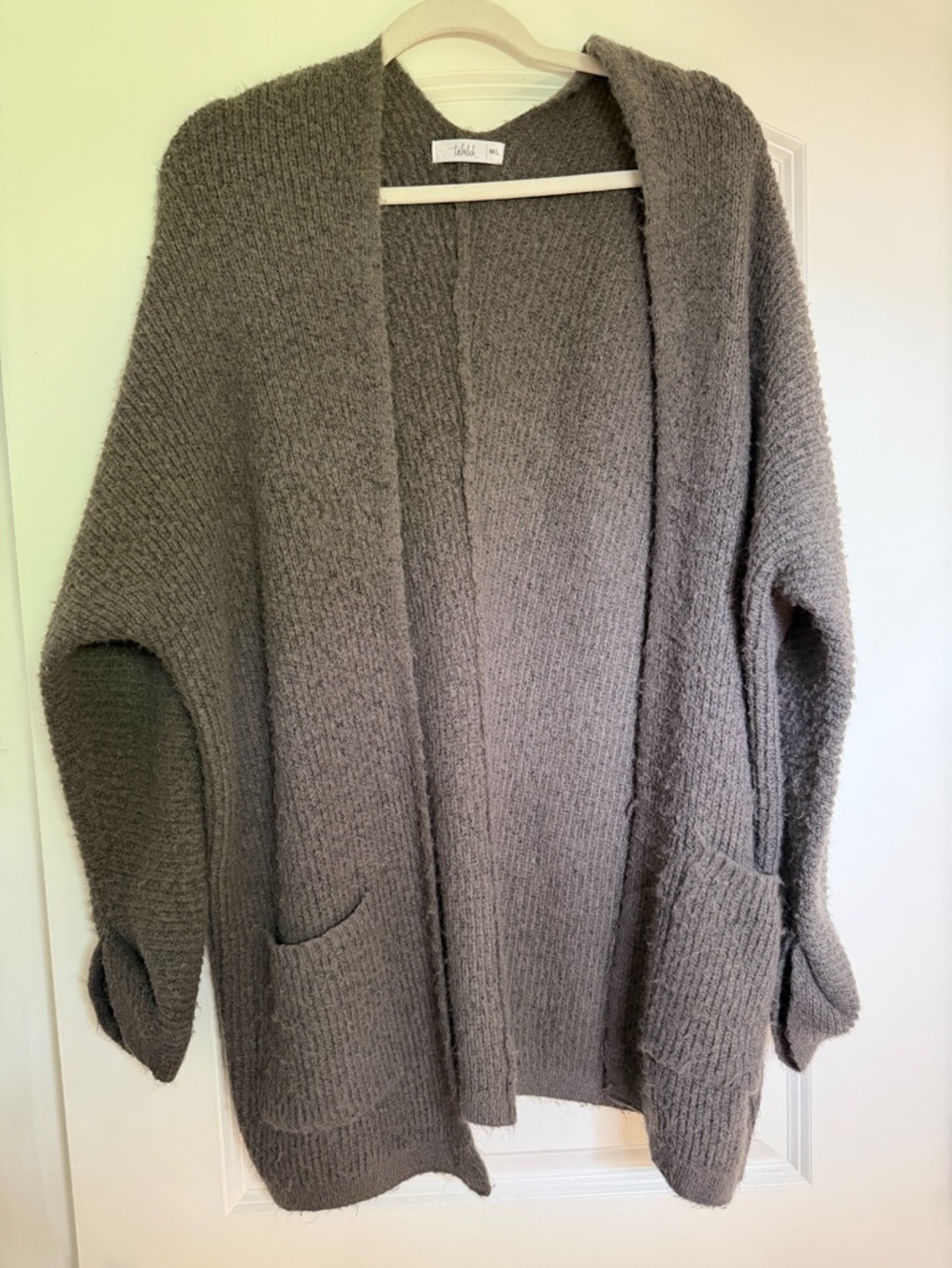 TALULAH Heather Gray Open-Front Pocketed Cardigan